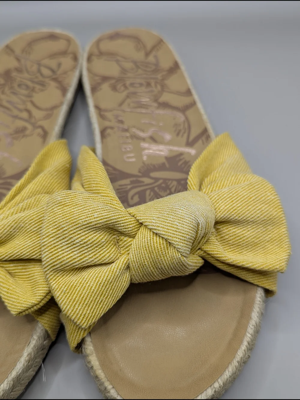 Blowfish Malibu Gihna Yellow Twill Bow Knot Espadrille Slide Sandals for Women